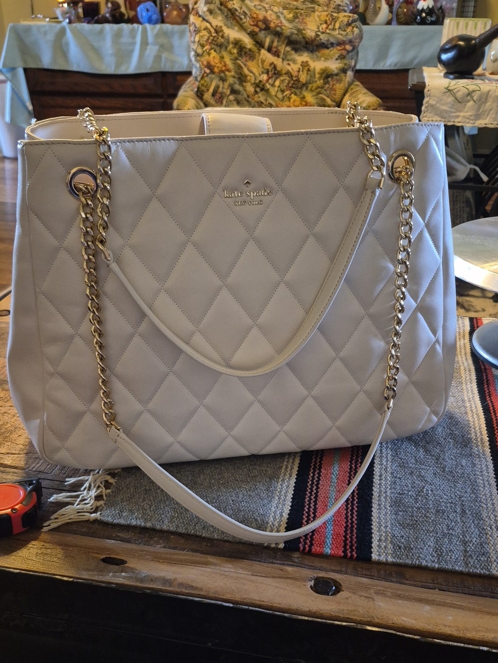 Kate Spade "Carey collection" Quilted Leather chain-link shoulder straps L.tote.
